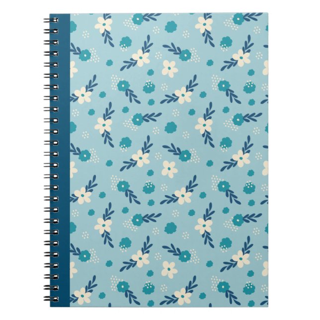 Caderno Espiral Notebook Floral Azul e Teal (Frente)