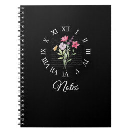 Caderno Espiral Notebook Floral & Black Book Time