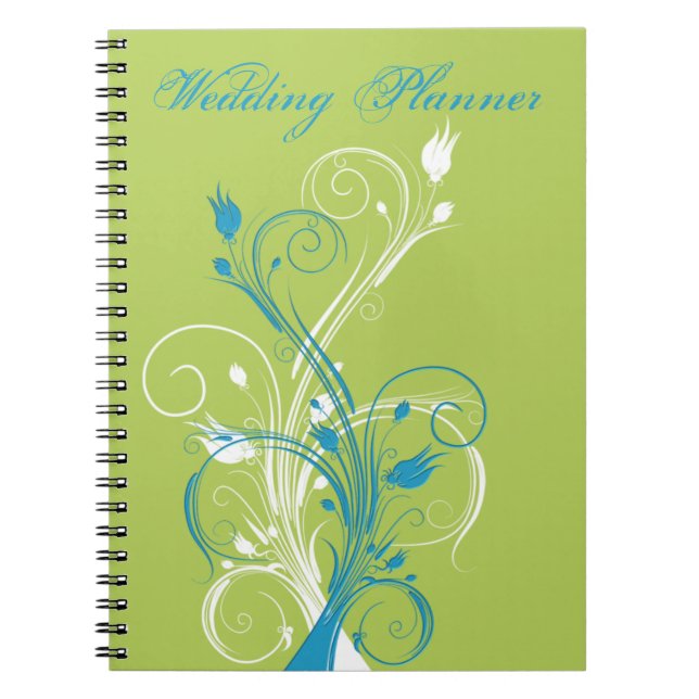 Caderno Espiral Notebook Floral Branco Azul para Casamento Floral  (Frente)