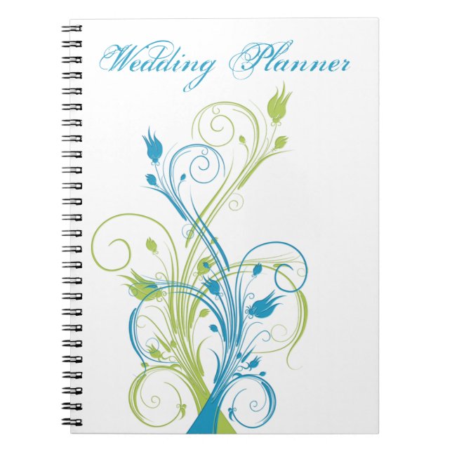 Caderno Espiral Notebook Floral Branco Azul para Casamento Floral  (Frente)