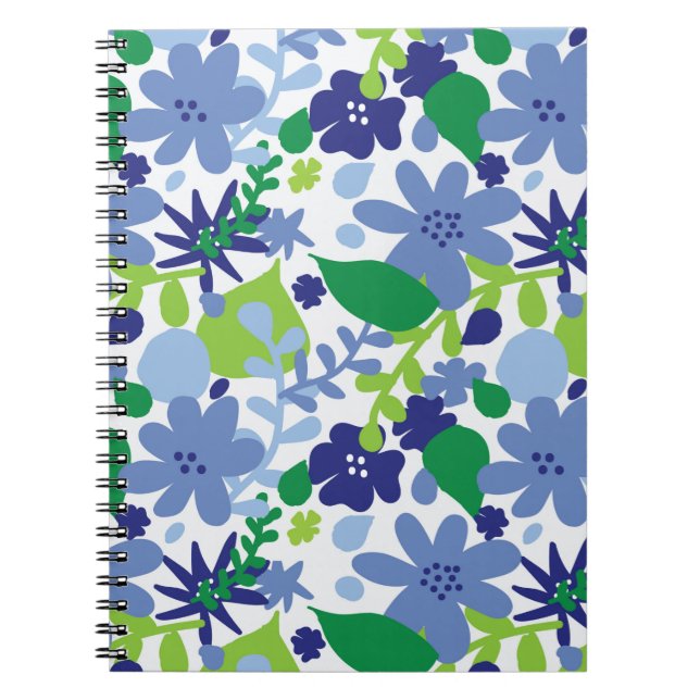 Caderno Espiral Notebook Floral Brilhante, multiverde e espiral az (Frente)