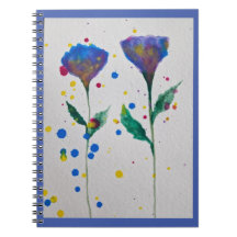 Notebook Floral com Aquarela Azul