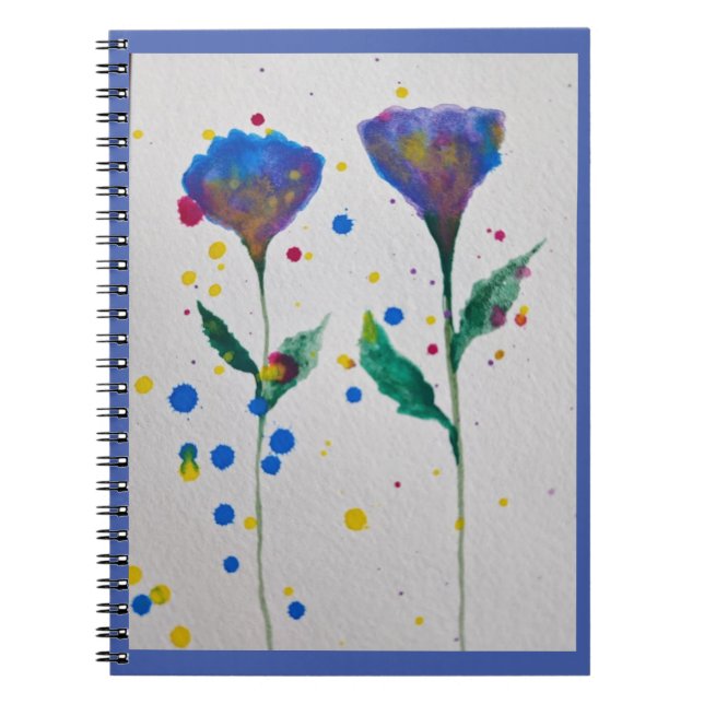 Caderno Espiral Notebook Floral com Aquarela Azul (Frente)