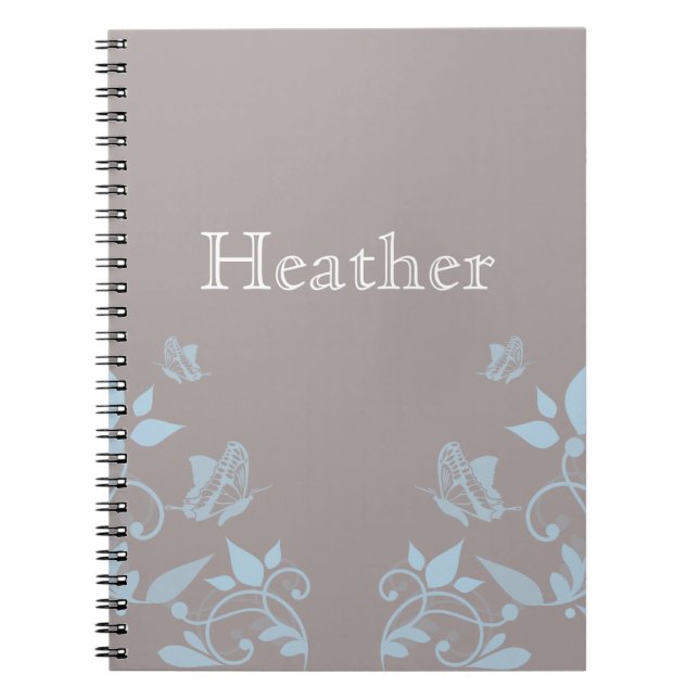Caderno Espiral Notebook Floral com Borboleta Azul (Frente)