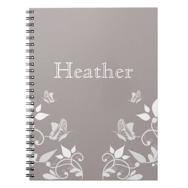 Caderno Espiral Notebook Floral com Borboleta de Marfim (Frente)