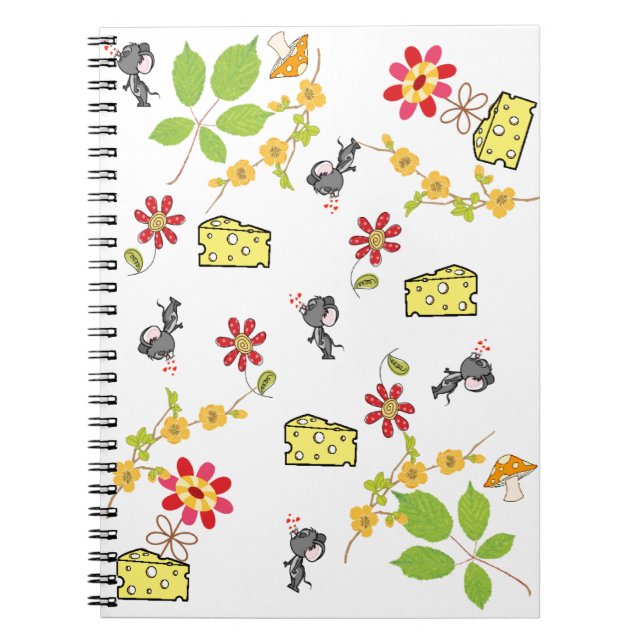 Caderno Espiral Notebook Floral com Mouse Queijo (Frente)