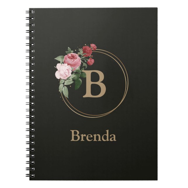Caderno Espiral Notebook Floral Custom Monograma and Name Diário (Frente)