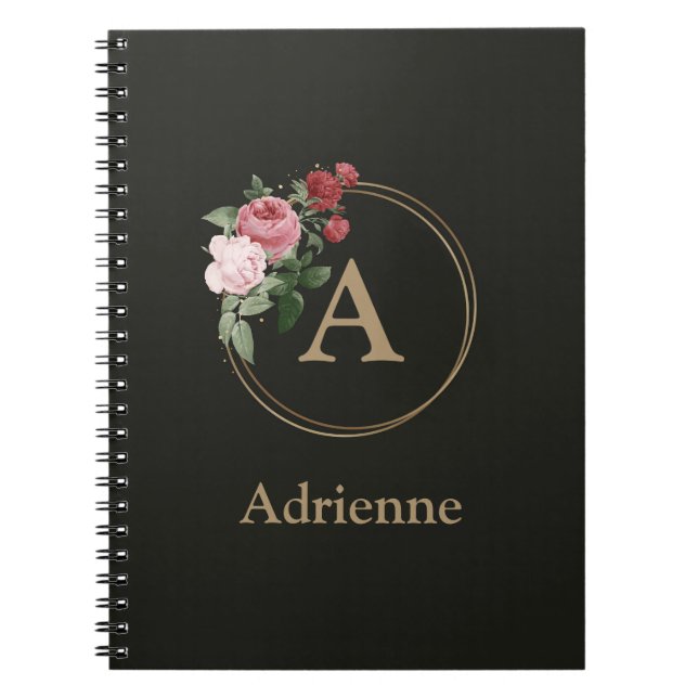 Caderno Espiral Notebook Floral Custom Monograma and Name Diário (Frente)