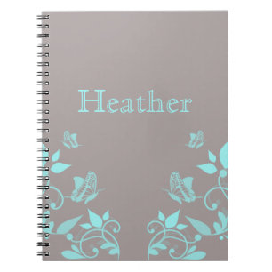 Caderno Espiral Notebook Floral de Borboleta Aqua