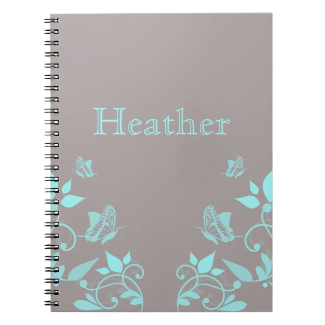 Caderno Espiral Notebook Floral de Borboleta Aqua (Frente)