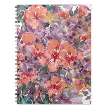 Notebook Floral Laranja e Roxo