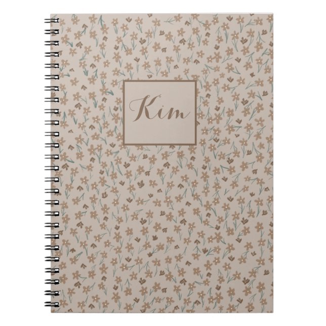 Caderno Espiral Notebook floral marrom personalizado (Frente)