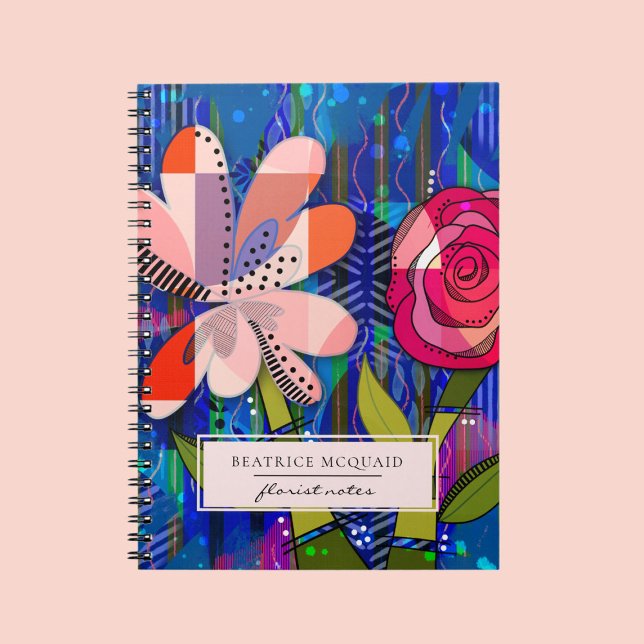 Caderno Espiral Notebook floral moderno, azul-claro-claro-azul-pen (Criador carregado)