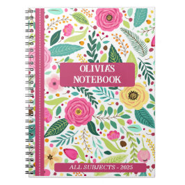 CADERNO ESPIRAL NOTEBOOK FLORAL PERSONALIZADO