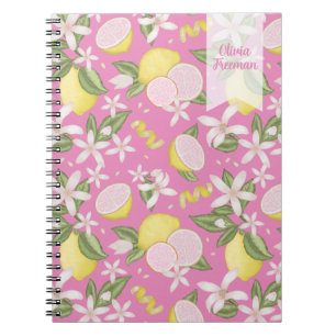 Caderno Espiral Notebook Floral Personalizado com Limonada Cor-de-