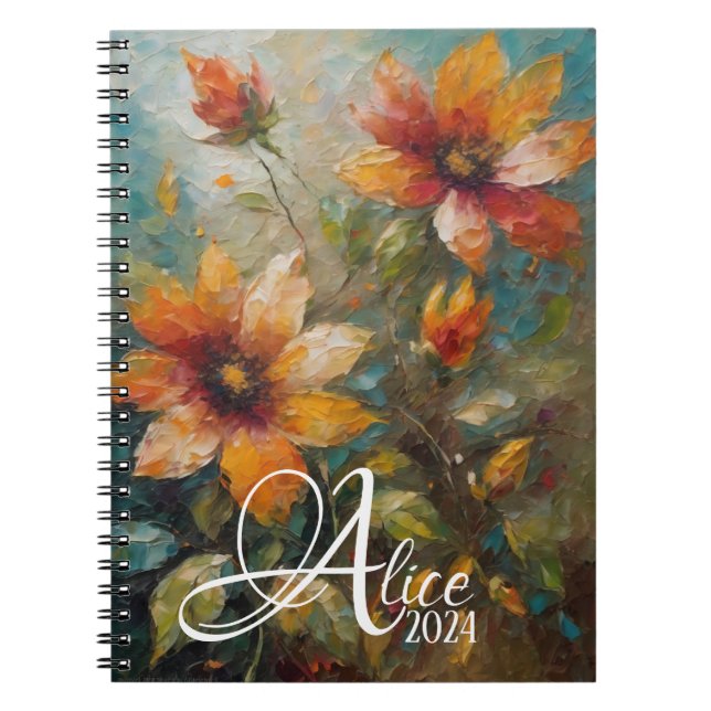 Caderno Espiral Notebook Floral Personalizável, Boho (Frente)