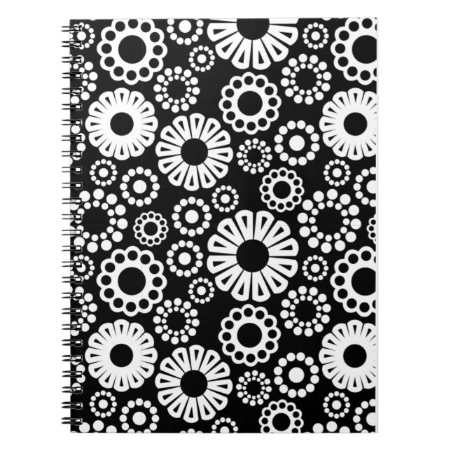 Caderno Espiral Notebook floral preto e branco (Frente)