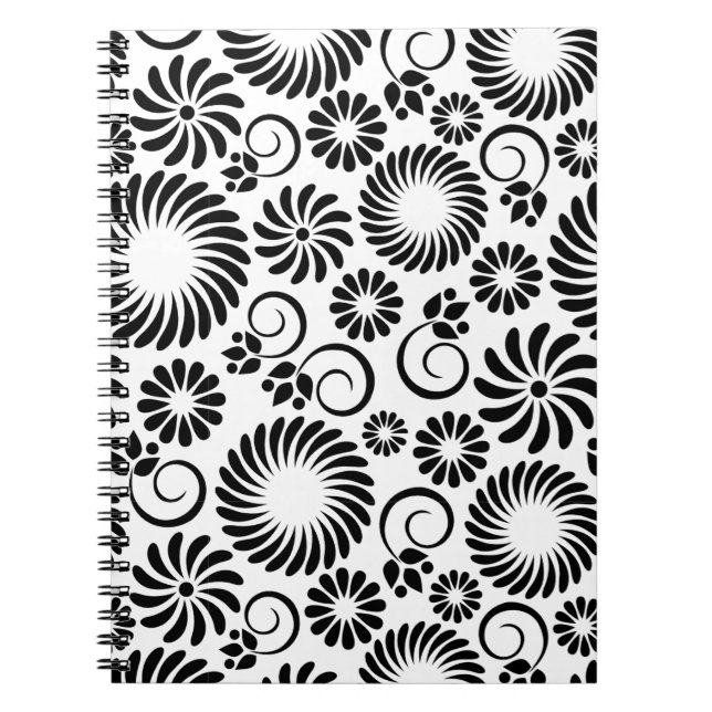 Caderno Espiral Notebook floral preto e branco (Frente)