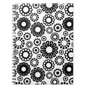 Caderno Espiral Notebook floral preto e branco