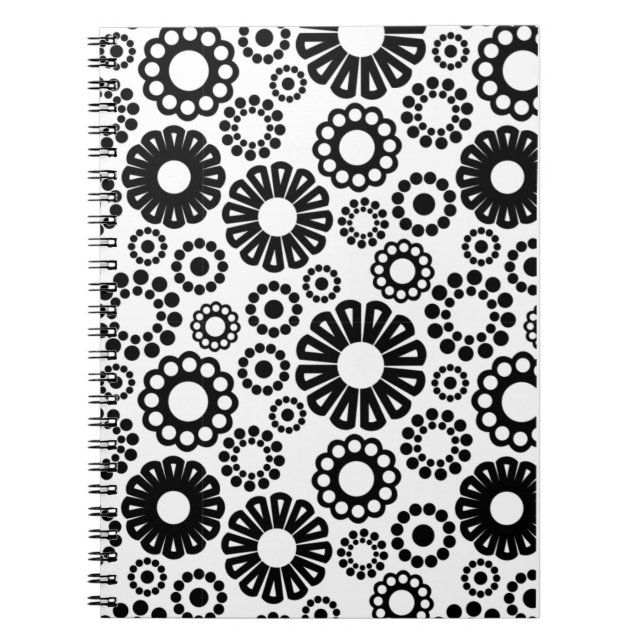 Caderno Espiral Notebook floral preto e branco (Frente)