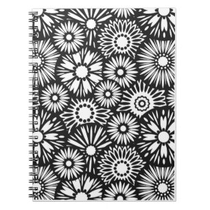 Caderno Espiral Notebook floral preto e branco