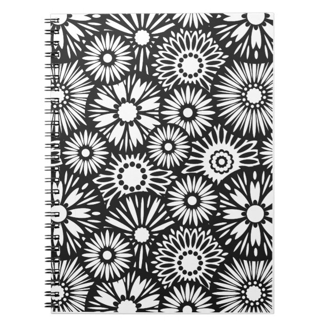 Caderno Espiral Notebook floral preto e branco (Frente)