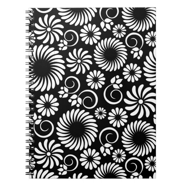 Caderno Espiral Notebook floral preto e branco (Frente)