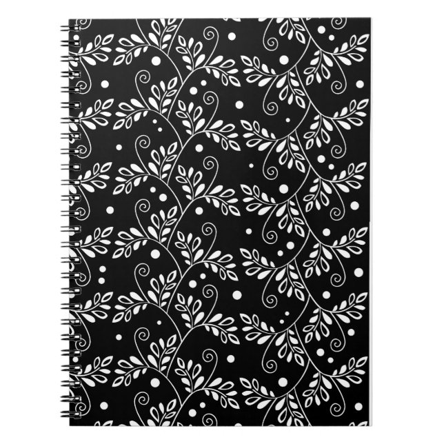 Caderno Espiral Notebook floral preto-e-preto (Frente)