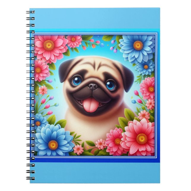 Caderno Espiral Notebook Floral Pug (Frente)