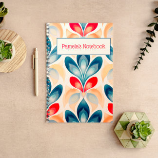 Caderno Espiral Notebook Floral Retro Azul e Laranja