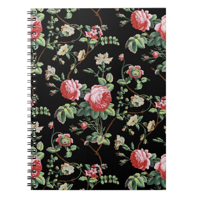 Caderno Espiral Notebook Floral Rosa Rosa-Rosa-Chic Elegante (Frente)