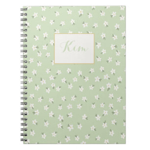 Caderno Espiral Notebook floral verde personalizado