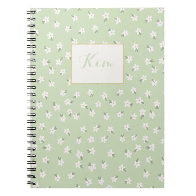 Caderno Espiral Notebook floral verde personalizado (Frente)