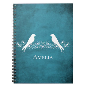 Caderno Espiral Notebook Floral Vine Blue Lovebird