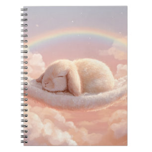 Caderno Espiral Notebook Fluffy Bunny Cloud Rainbow