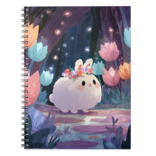 Caderno Espiral Notebook Fluffy Bunny Flower Crown Fantasy