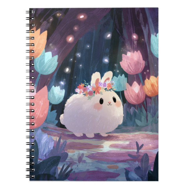 Caderno Espiral Notebook Fluffy Bunny Flower Crown Fantasy (Frente)