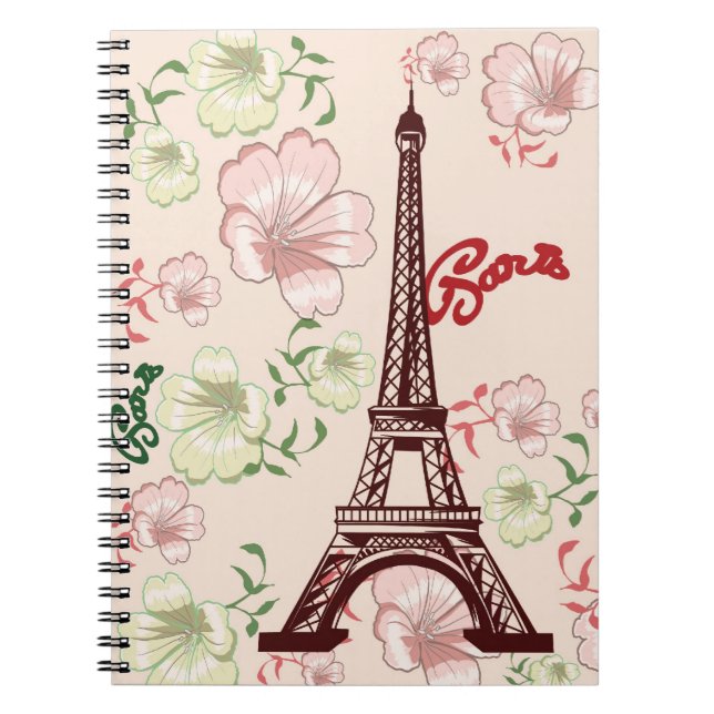 Caderno Espiral Notebook francês floral (Frente)