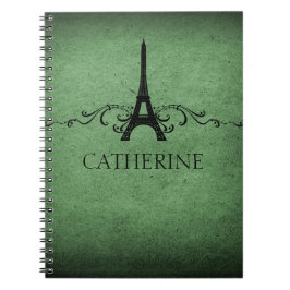 Caderno Espiral Notebook francês vintage florish, verde
