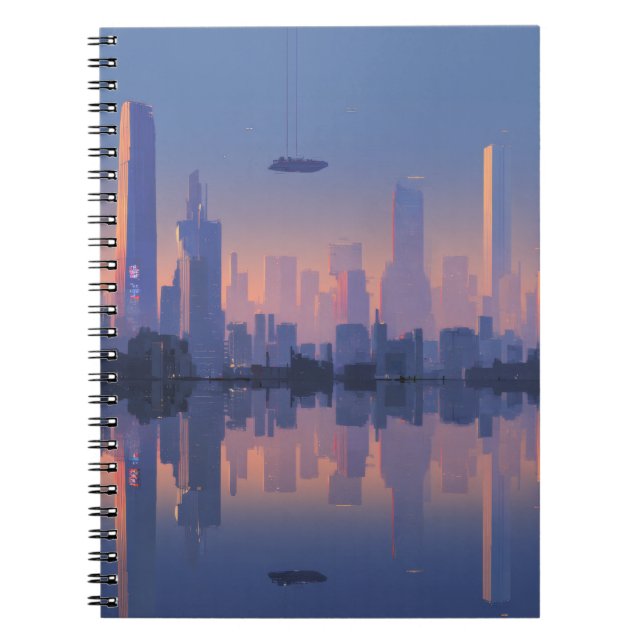Caderno Espiral Notebook futurista sunset Cityscape (Frente)