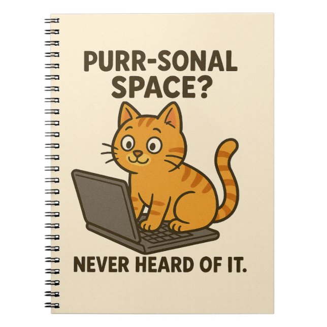 Caderno Espiral Notebook Gato Engraçado - "Espaço Purr-Sonal?" (Frente)