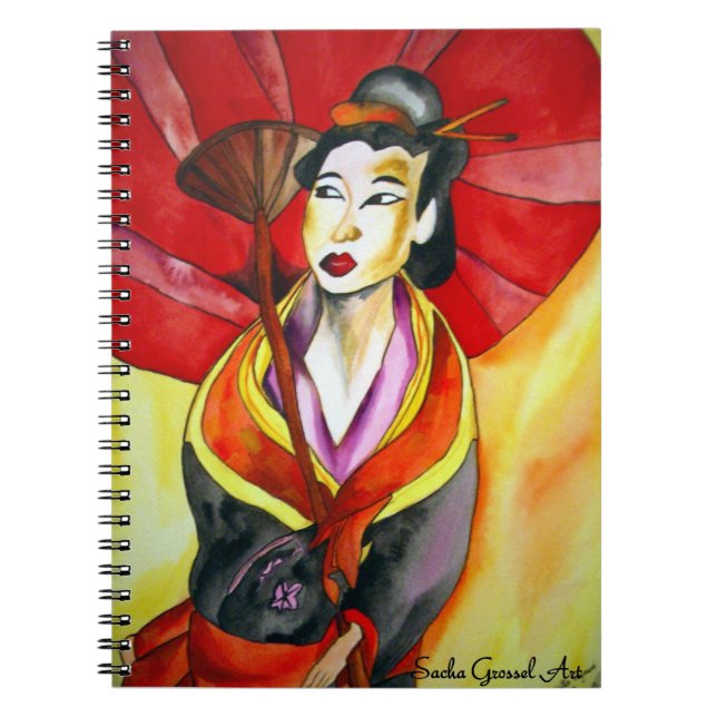 Caderno Espiral Notebook Geisha por Sacha Grossel Art (Frente)