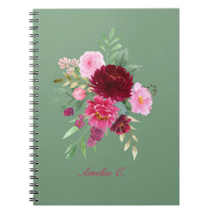 Caderno Espiral Notebook Gelado Verde Girly Floral