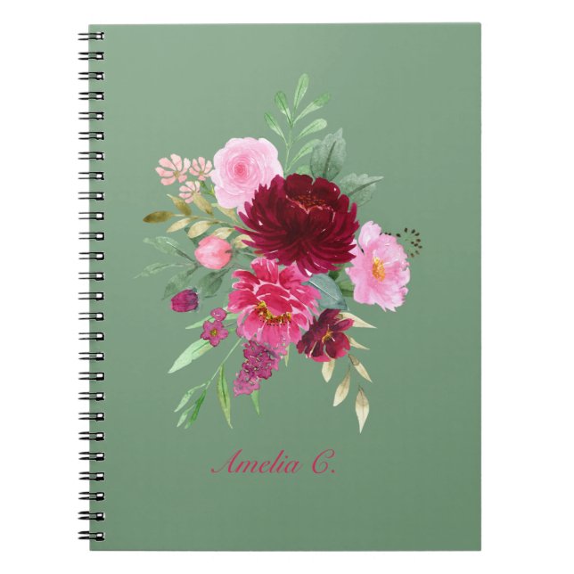 Caderno Espiral Notebook Gelado Verde Girly Floral (Frente)