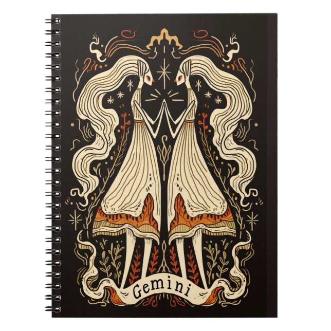 Caderno Espiral Notebook Gemini Celestial Zodiac Art (Frente)