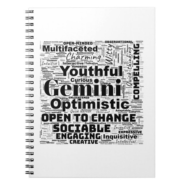 Caderno Espiral Notebook Gemini Zodiac Word Cloud Spiral (Frente)