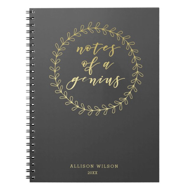 Caderno Espiral Notebook Genius Dourado Typografia (Frente)