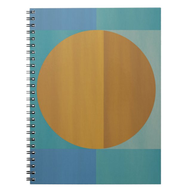 Caderno Espiral Notebook Geométrico Azul-Teal com Círculo de ouro (Frente)