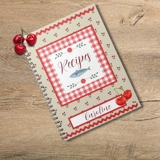 Caderno Espiral Notebook Gingham Cherry Recipe (Criador carregado)