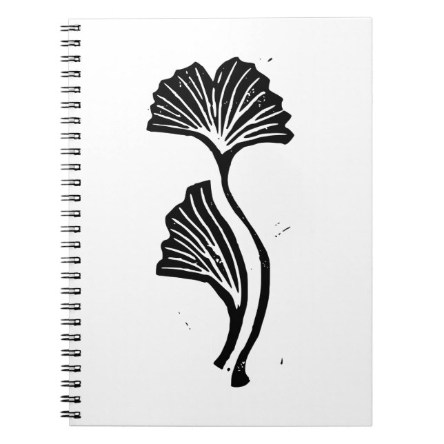 Caderno Espiral Notebook Gingko Leaf Lino Impressão Spiral (Frente)